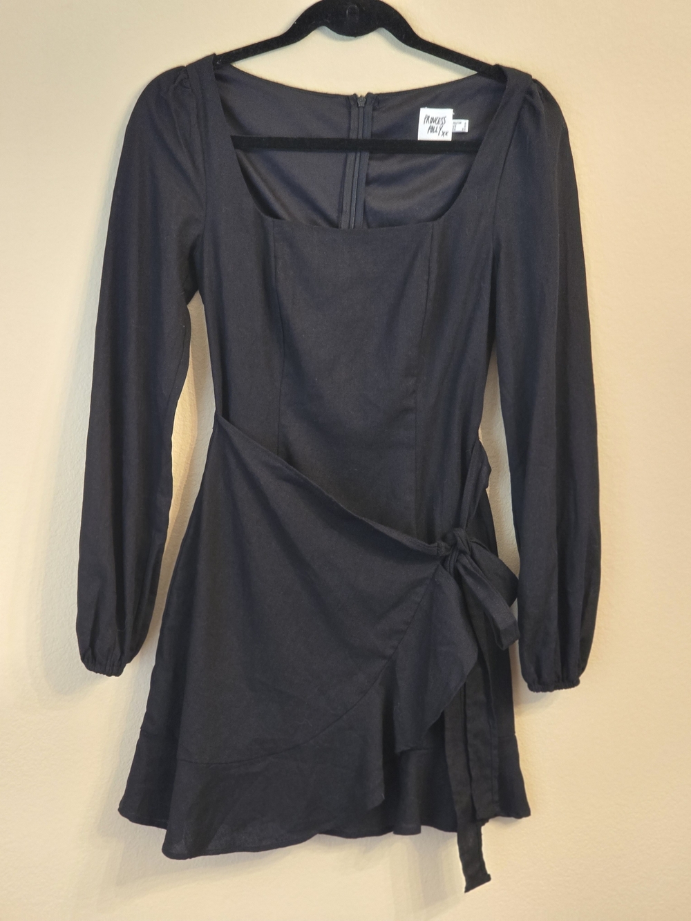 Princess Polly Black Mini Dress with Side Tie Size 2